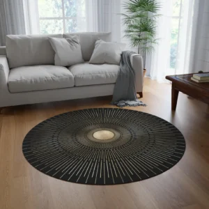 Golden Modern Sun Rug, round rug, rugs for bedroom, Sunburst, home decor, vintage decor, golden sun, abstract rug, radiant rug, Golden rays